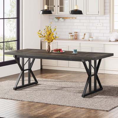 Farmhouse Dining Table for 6 People, 70.8-Inch Rectangular Wood Kitchen Table