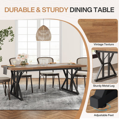 Farmhouse Dining Table for 6 People, 70.8-Inch Rectangular Wood Kitchen Table