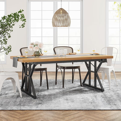 Farmhouse Dining Table for 6 People, 70.8-Inch Rectangular Wood Kitchen Table