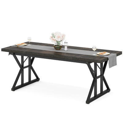 Farmhouse Dining Table for 6 People, 70.8-Inch Rectangular Wood Kitchen Table