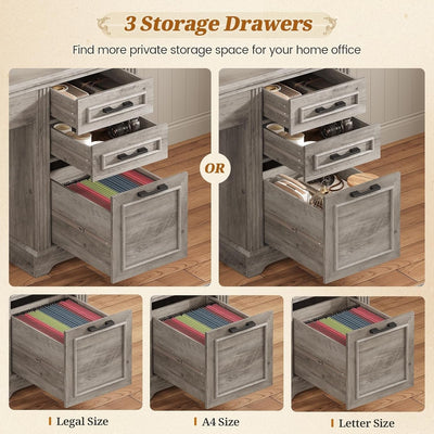 Farmhouse Executive Desk Home Office Desk File Drawer Monitor Stand Power Outlet