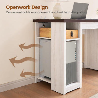 Farmhouse Executive Desk Home Office Desk File Drawer Monitor Stand Power Outlet