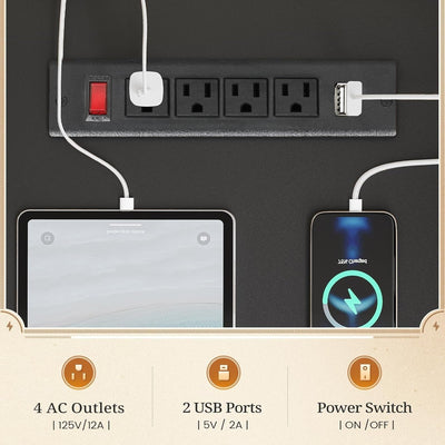 Farmhouse Executive Desk Home Office Desk File Drawer Monitor Stand Power Outlet