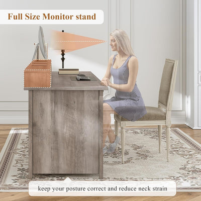 Farmhouse Executive Desk Home Office Desk File Drawer Monitor Stand Power Outlet