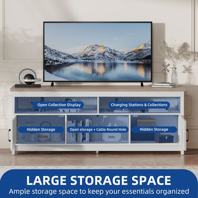 Farmhouse TV Stand for up to 65 TV with Doors and Open Shelves Media Console Power Outlet