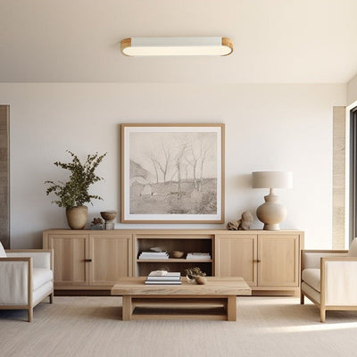 Farmhouse Wood Long Oval Dimmable LED Flush Mount - 37 3000k/6000k