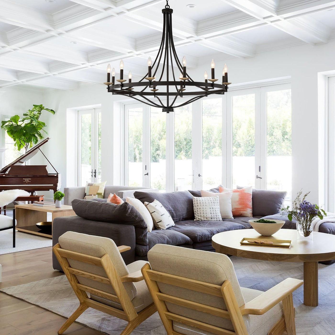 Fidenza 12-light Modern Farmhouse Empire Wagon Wheel Chandelier with UL - D40'' * H135''