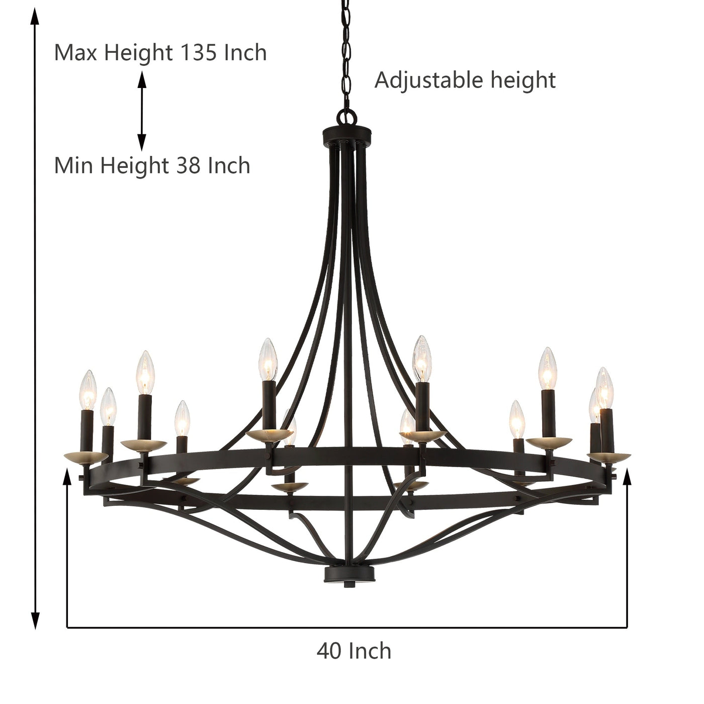 Fidenza 12-light Modern Farmhouse Empire Wagon Wheel Chandelier with UL - D40'' * H135''