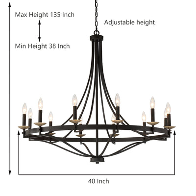 Fidenza 12-light Modern Farmhouse Empire Wagon Wheel Chandelier with UL - D40'' * H135''