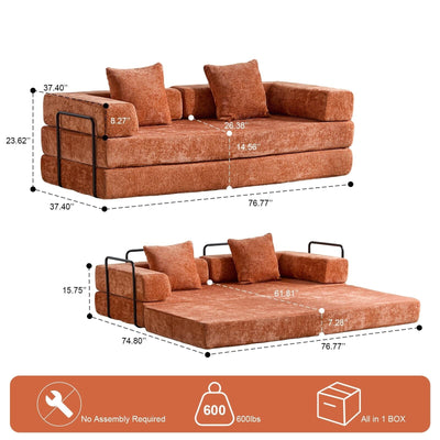 Floor Sofa Bed Convertible with Pillow Back Chenille Fabric for Living Room Bedroom