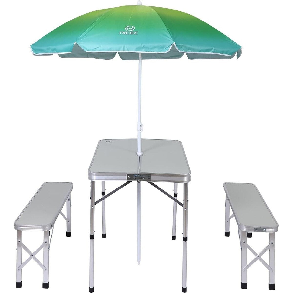 Folding Picnic Table and Umbrella Camping Table for Backyard Outdoor Patio Lawn Party - White With Umbrella