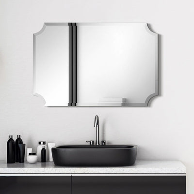 Frameless Rectangle Scalloped Beveled Wall Mirror, Bathroom, Vanity, Bedroom Mirror,1-beveled Edge - Clear