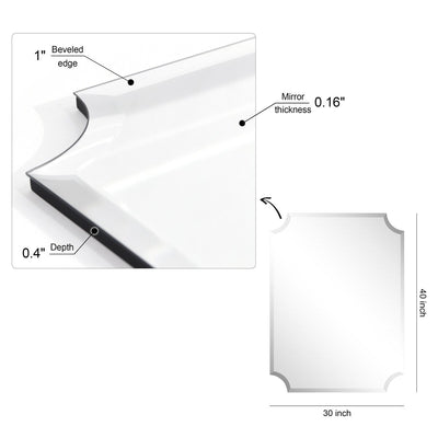 Frameless Rectangle Scalloped Beveled Wall Mirror, Bathroom, Vanity, Bedroom Mirror,1-beveled Edge - Clear