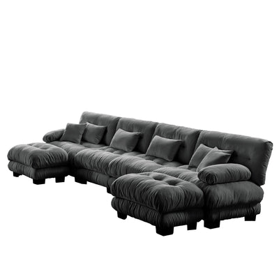 Free Combination Modular Chenille 4-Seater Sectional Sofa with 2 Ottomans and Pillow for Living Room