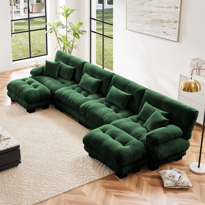 Free Combination Modular Chenille 4-Seater Sectional Sofa with 2 Ottomans and Pillow for Living Room