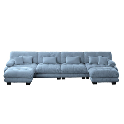 Free Combination Modular Chenille 4-Seater Sectional Sofa with 2 Ottomans and Pillow for Living Room