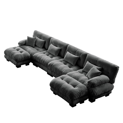 Free Combination Modular Chenille 4-Seater Sectional Sofa with 2 Ottomans and Pillow for Living Room
