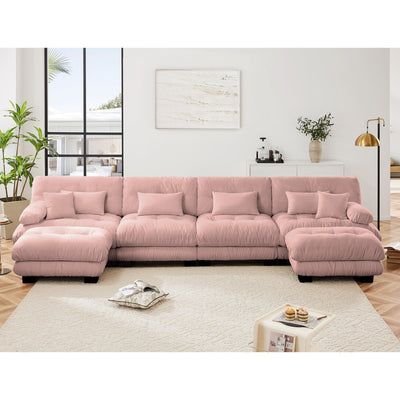 Free Combination Modular Chenille 4-Seater Sectional Sofa with 2 Ottomans and Pillow for Living Room