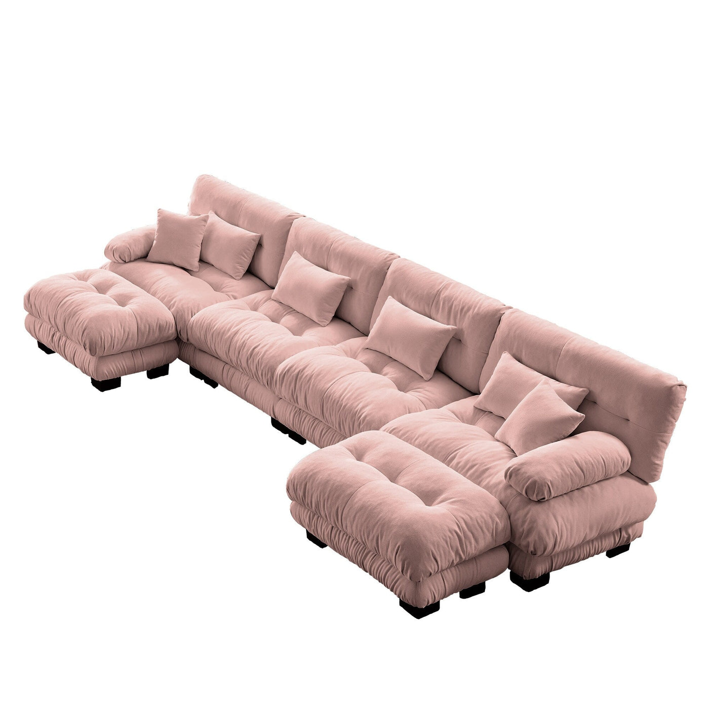 Free Combination Modular Chenille 4-Seater Sectional Sofa with 2 Ottomans and Pillow for Living Room