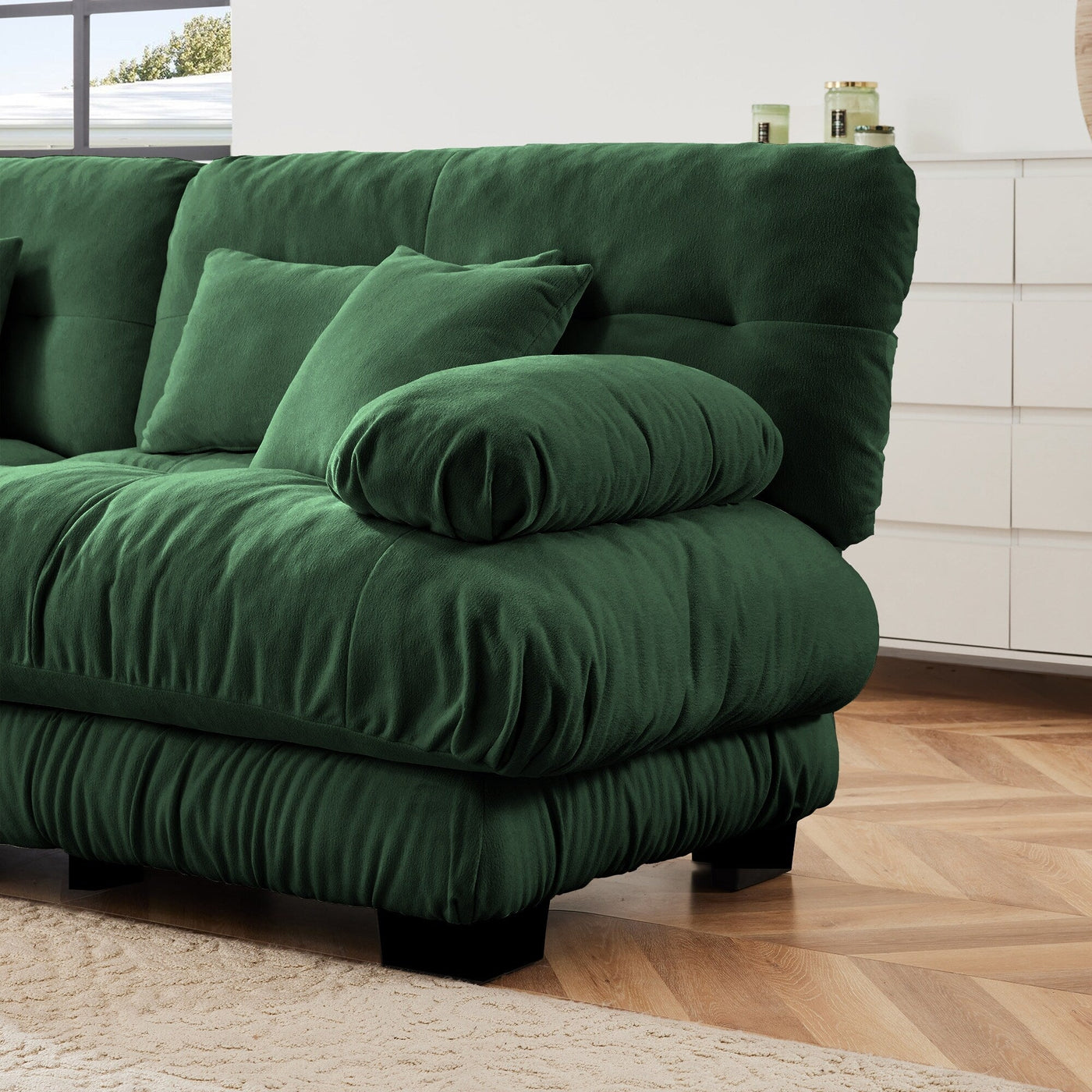 Free Combination Modular Chenille 4-Seater Sectional Sofa with 2 Ottomans and Pillow for Living Room