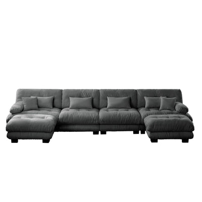 Free Combination Modular Chenille 4-Seater Sectional Sofa with 2 Ottomans and Pillow for Living Room