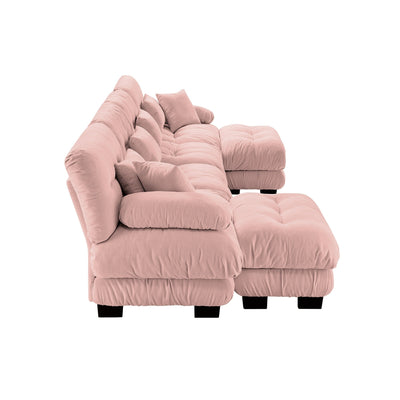 Free Combination Modular Chenille 4-Seater Sectional Sofa with 2 Ottomans and Pillow for Living Room