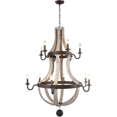 12 Light French Country Style Two Tier Wine Barrel Chandelier