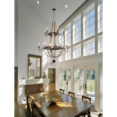 12 Light French Country Style Two Tier Wine Barrel Chandelier