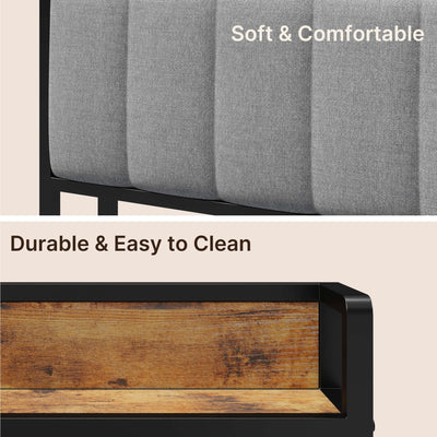 Twin / Full / Queen / King Size Metal Platform Bed Frame with Upholstered Storage Headboard