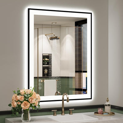 Full Size Back & Front LED Lighted Anti-Fog Tempered Glass Framed Wall Bathroom Vanity Mirror