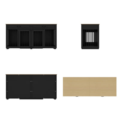 Furniture Style Dog Crate, 64.5 Inch Wooden Large Dog Kennel