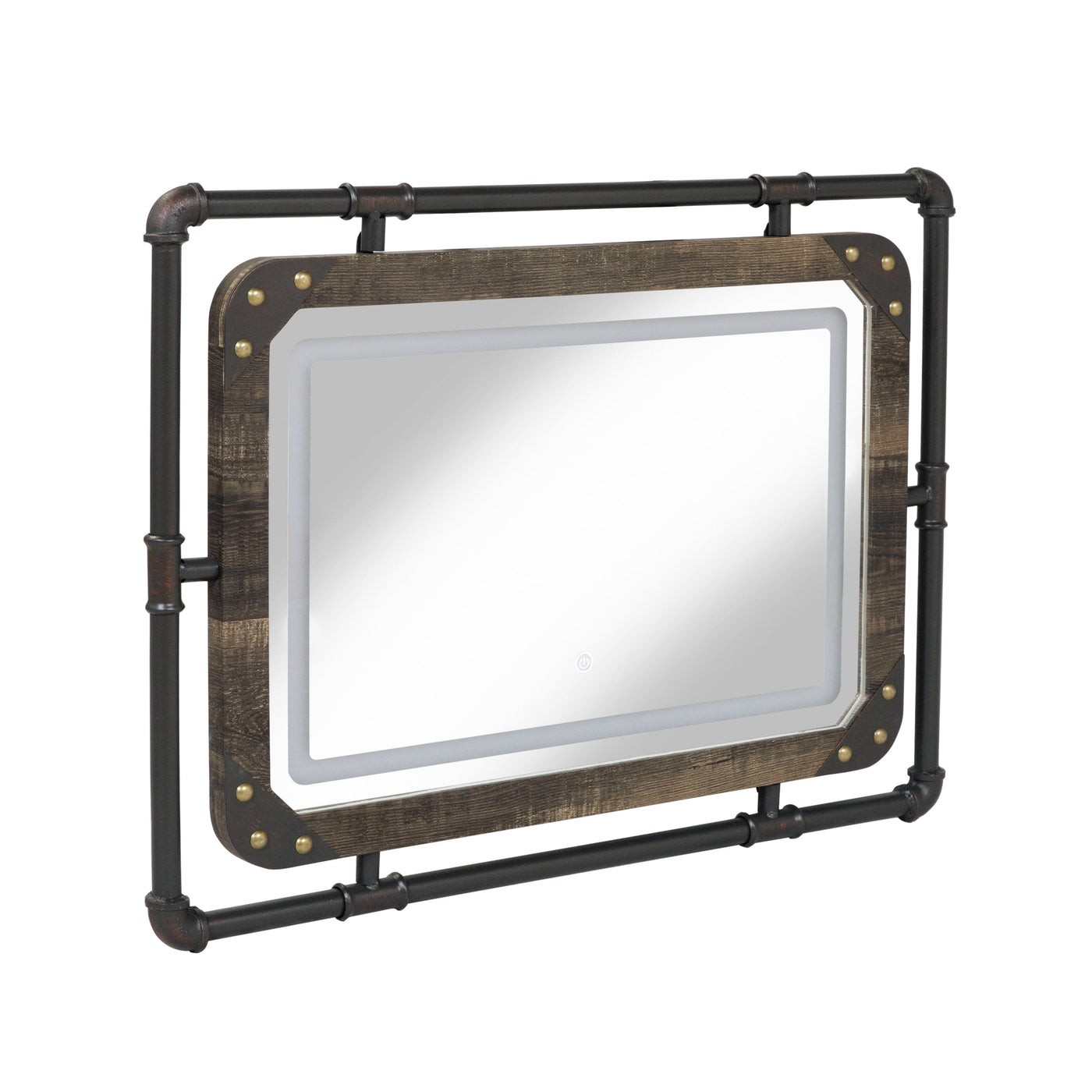 Furniture of America Inyo Industrial Metal Wall Mirror with LED Lights