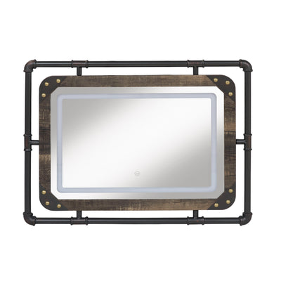 Furniture of America Inyo Industrial Metal Wall Mirror with LED Lights