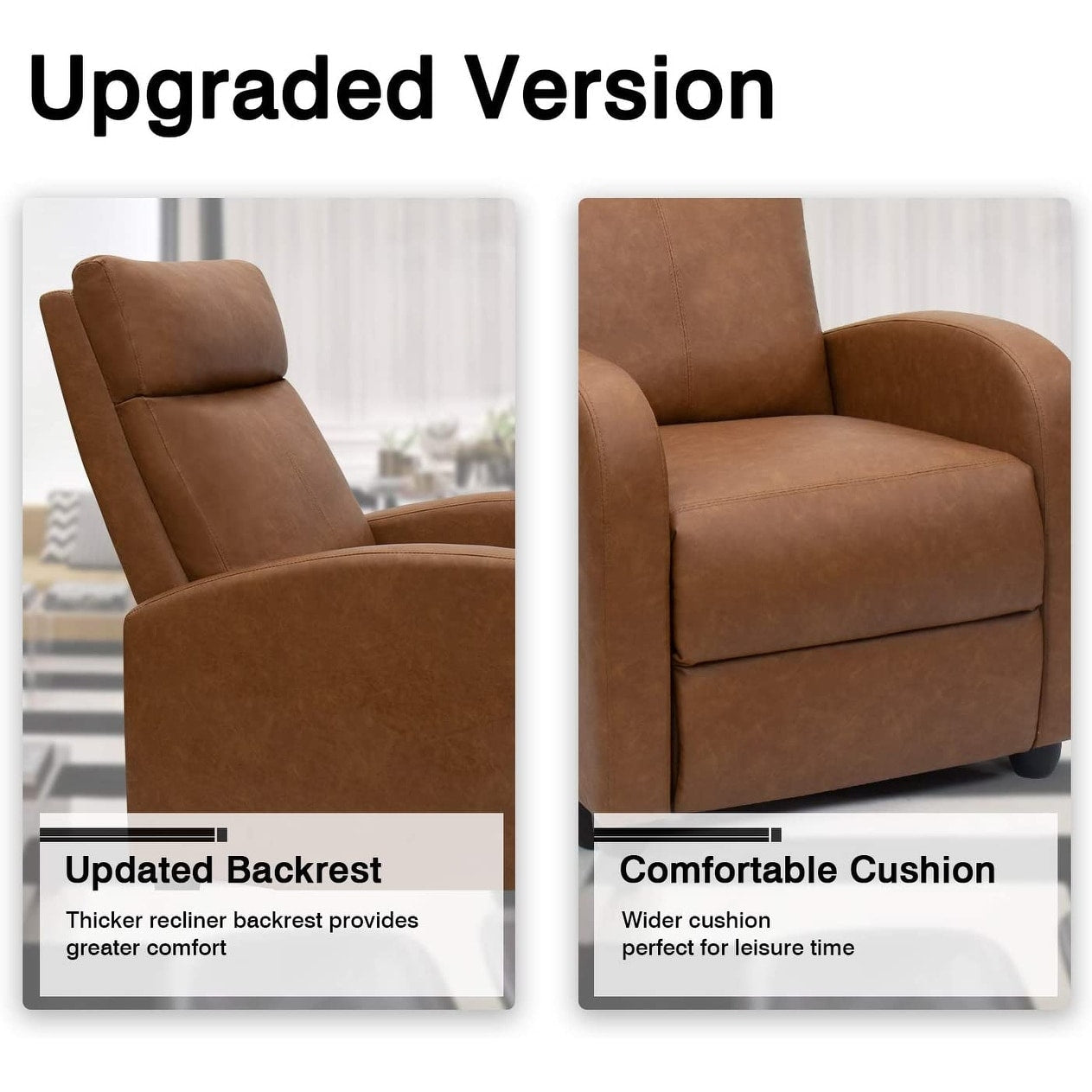 Furniwell PU Leather Sofa Recliner with Padded Seat and Backrest.