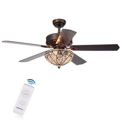 Gliska Rustic Bronze 5-blade Lighted Ceiling Fan with Crystal Shade