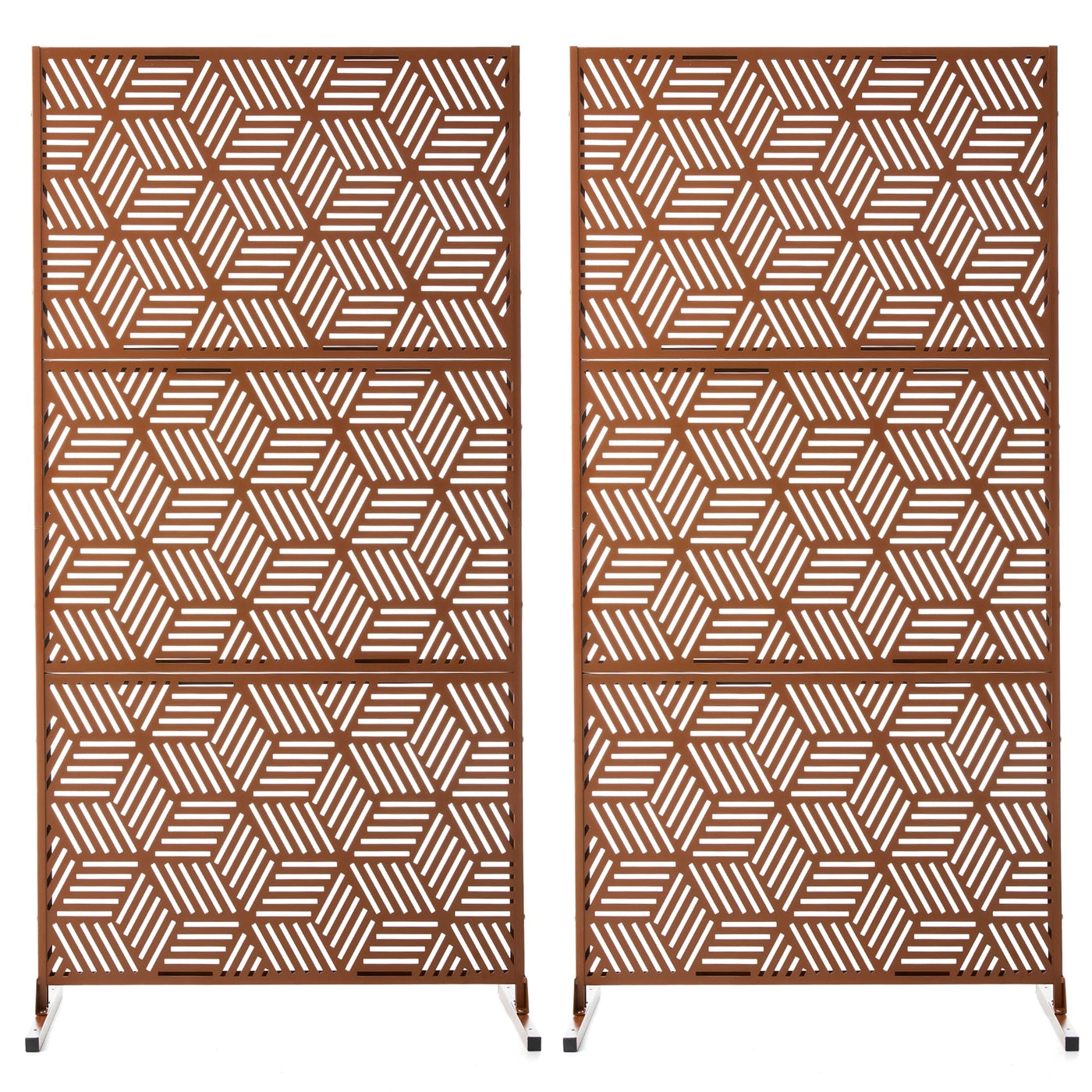 Glitzhome 6ft Galvanized Floral Patterned 3-Panel Privacy Screen Room Divider Fences