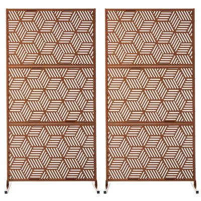 Glitzhome 6ft Galvanized Floral Patterned 3-Panel Privacy Screen Room Divider Fences