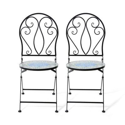 Glitzhome Outdoor Metal Folding Bistro Set 3PCS Patio Table Chairs