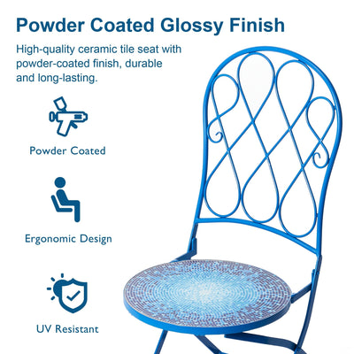 Glitzhome Outdoor Metal Folding Bistro Set 3PCS Patio Table Chairs