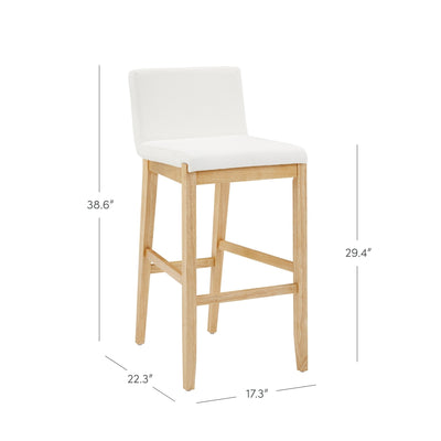 Gracie Modern Bar Stool, Boucle Upholstered Chair and Brushed Wooden Legs