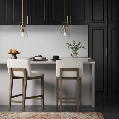 Gracie Modern Bar Stool, Boucle Upholstered Chair and Brushed Wooden Legs