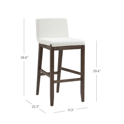 Gracie Modern Bar Stool, Boucle Upholstered Chair and Brushed Wooden Legs