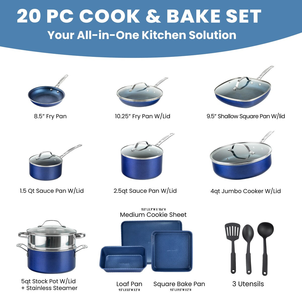 Granitestone Blue 20 Pc Nonstick Cookware Set