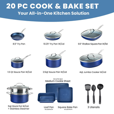 Granitestone Blue 20 Pc Nonstick Cookware Set