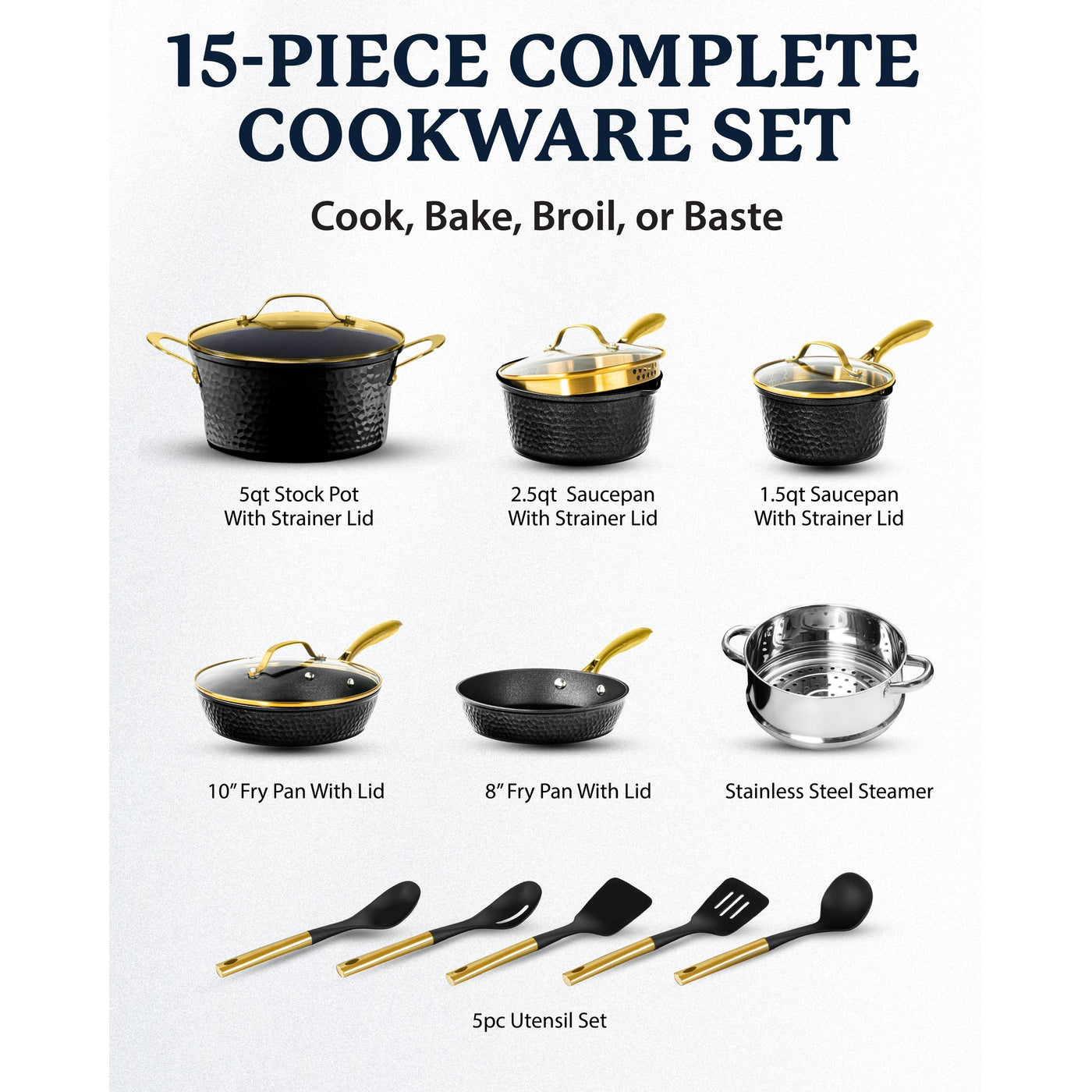 Granitestone Charleston Hammered 15 Piece Nonstick Cookware Set