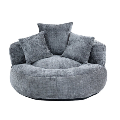 Gray Oversized 42.52 Chenille Lazy Bean Bag Single Sofa with Three Pillows for Bedroom