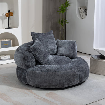 Gray Oversized 42.52 Chenille Lazy Bean Bag Single Sofa with Three Pillows for Bedroom
