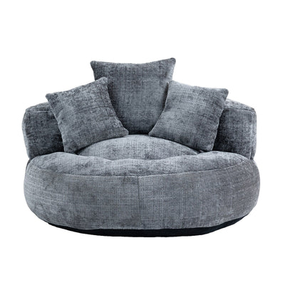 Gray Oversized 42.52 Chenille Lazy Bean Bag Single Sofa with Three Pillows for Bedroom