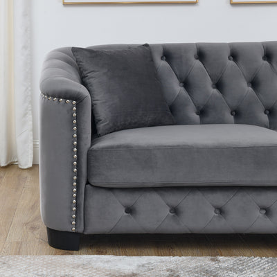 Grey 59'' Modern Velvet 2-Seater Sofa with Tufted Backrest and Nailhead Arms