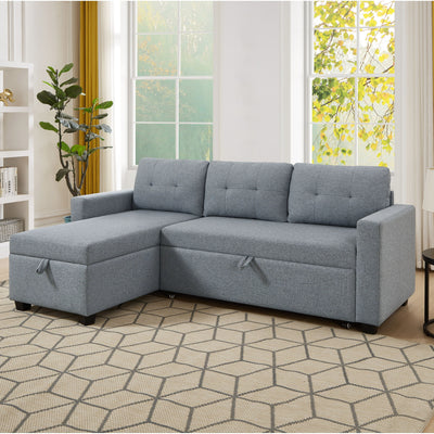 Grey 81.5'' Linen Convertible Sleeper Sofa with Reversible Storage Chaise